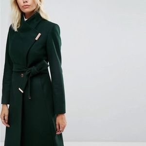 Ted Baker Wrap Wool Coat in dark green